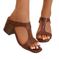 thumbnail image 2 of Domuza Women Leather Heeled Sandals Platform T-Strap Sandal Solid Color Open Toe Shinny Summer Comfortable Fashion Non Slip Breathable Walking Outdoor Casual Shoes Brown 8.5（EU-41）, 2 of 6