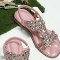 thumbnail image 3 of WIZUTIZ Womens Beach Sandals Flat Sandals Bohemian Flat Sandals for Women Women's Sandals Work Comfortable Stretch Jeweled Sandals Pull-On Summer Shoes Medium Solid Sandals for Lady Holiday Pink, 3 of 3