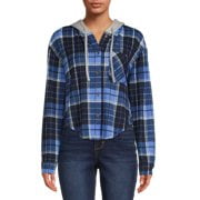 No Boundaries Juniors Hooded Plaid Shirt
