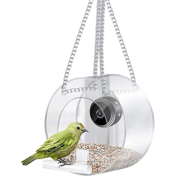 Smart Bird Feeder with Camera,1080P HD Wireless Live View, Night Vision, Built-in Microphone for Bird Watching, Hanging or Window Mount for Outdoor Use