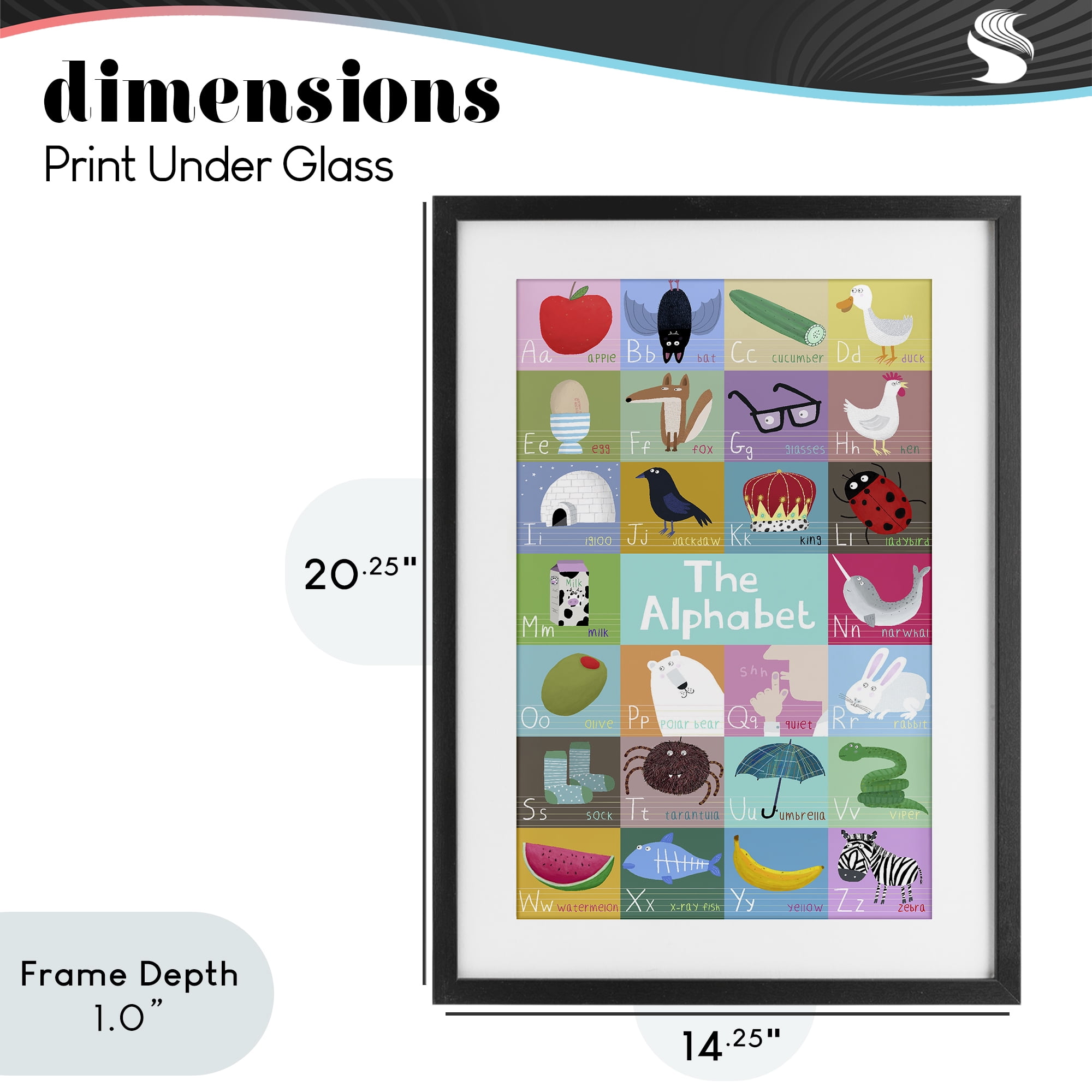 Stupell Industries First Words Alphabet Black Framed Print Under Glass, design by Carla Daly