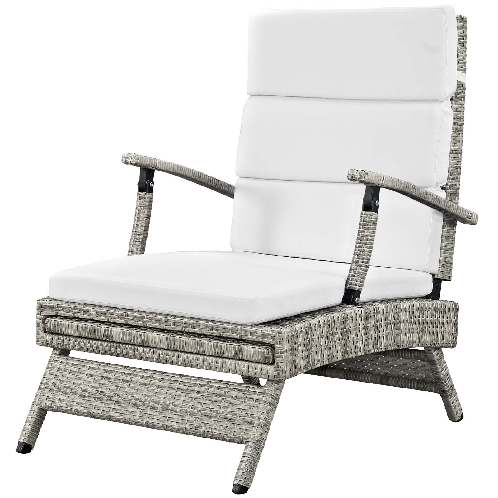 Contemporary Modern Urban Designer Outdoor Patio Balcony Garden Furniture Lounge Chair Chaise, Fabric Rattan Wicker, White - image 1 of 9