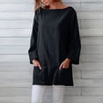 thumbnail image 2 of Long Sleeve V Neck T Shirts for Women Long Sleeve Linen Shirt Boat Neck Loose Plain Casual Lightweight Spring Fall Shirts Linen Tops with Pockets Ship Leader Women's Long Sleeve T-Shirt, 2 of 5