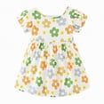thumbnail image 1 of Gubotare Robe Fillette Tout-Petit Robe Smockée Froncée Ligne A Robe Évasée à Étages à Bretelles à Nouer Robe Courte Fluide 5T 6T (Beige,5-6 Ans), 1 of 5