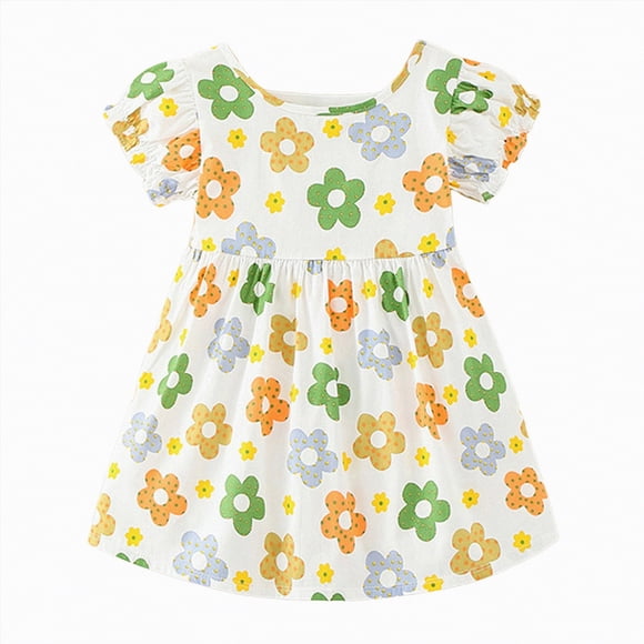 Gubotare Robes pour Petites Filles Robe de Printemps pour Tout-Petites Robe d'Été Arc-en-Ciel pour Petite Fille Robe Soleil Sans Manches 3T 4T (Beige, 3-4 Ans)
