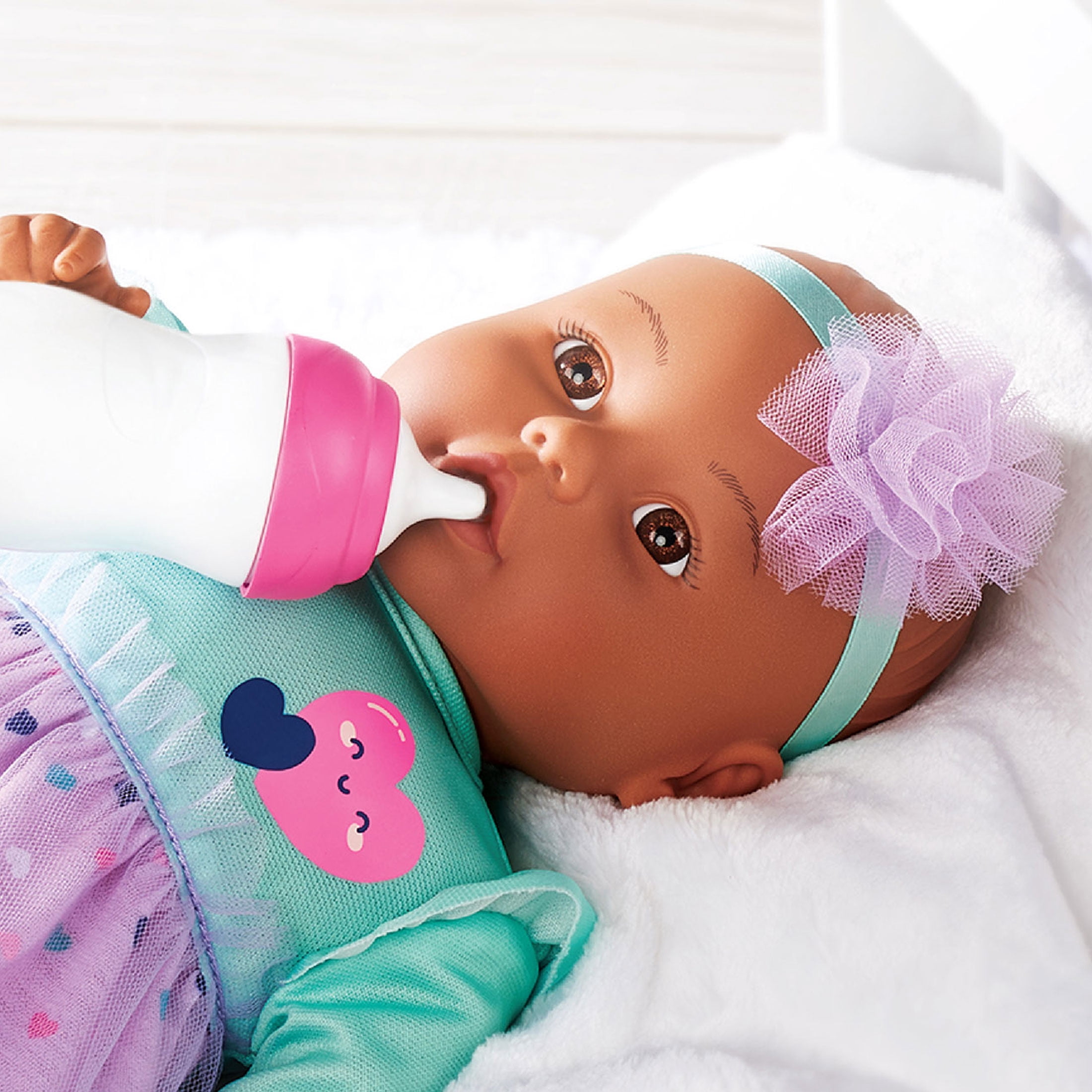 My Sweet Love Snuggle and Feed Time 12.5" Baby Doll, Dark Skin Tone, Purple Outfit