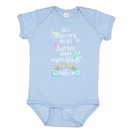 

Inktastic Ride a Unicorn Dance with Fairies Swim with Mermaids Gift Baby Boy or Baby Girl Bodysuit