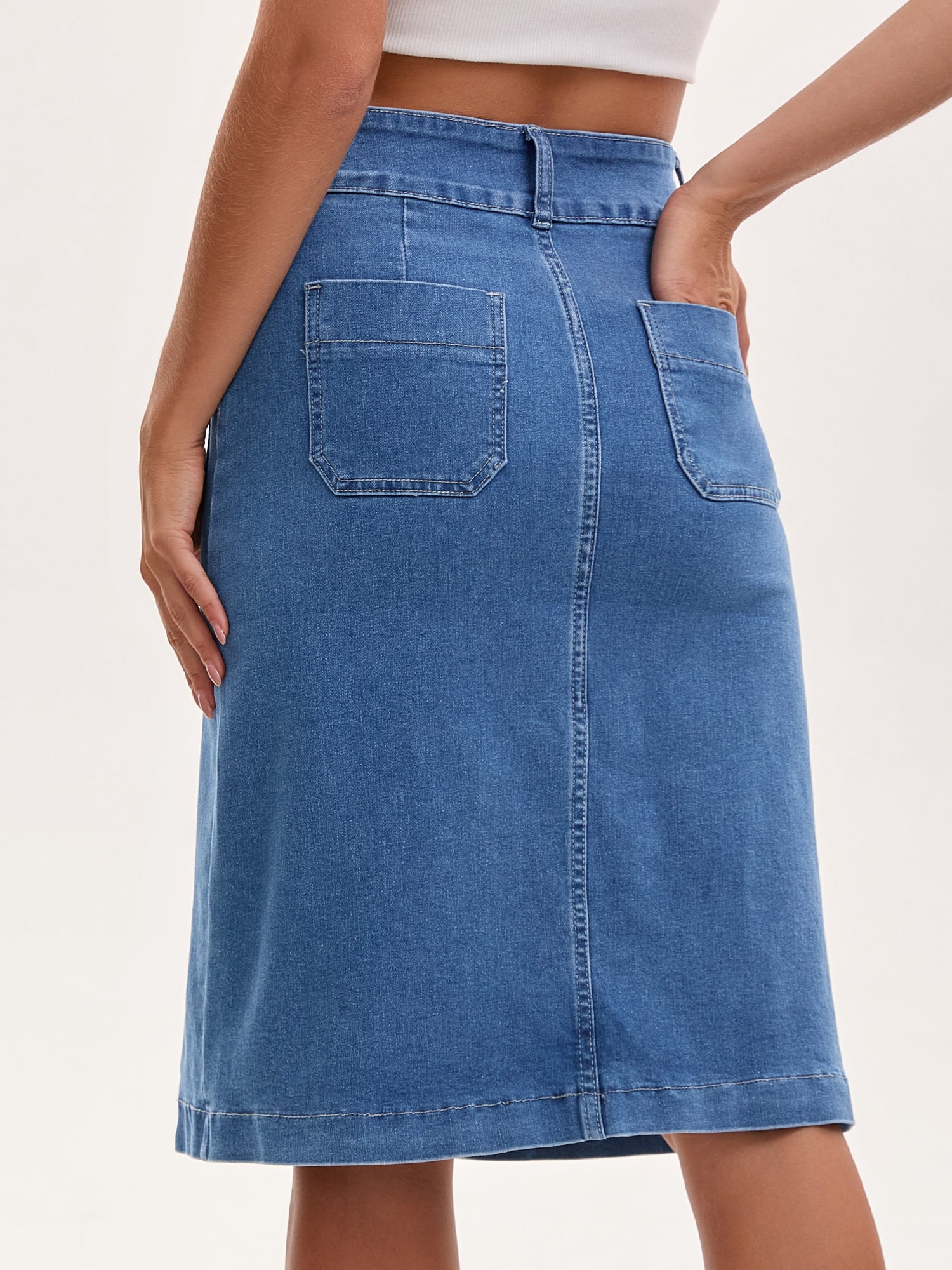 DARING DIVA Women's Stretchy Below Knee Length Jean Skirts X-Large Blue