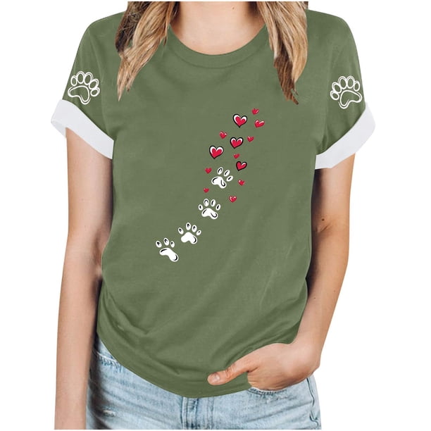 Tops Y Blusas de las Mujeres Estampadas Cuello Redondo Manga Corta, Poliéster Casual Top para Diario, Fiesta Y Todas las Estaciones