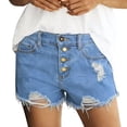 thumbnail image 2 of LVHAOGJOB Stretch Jeans for Women Mid Rise Denim Short Jeans Distressed Ripped Solid Lightweight Button Womens Shorts Summer, 2 of 8