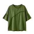 thumbnail image 6 of Lenpel Cotton Linen Shirts for Women Crew Neck Half Sleeve Boho Tops Casual Vintage Frayed Blouses Beach Vacation Clothes, 6 of 6