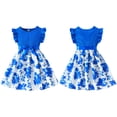 thumbnail image 4 of BULLPIANO Girls Ruffle Trim Dress CrewNeck Floral Belted Casual Party Dress 4-7 Years, 4 of 5