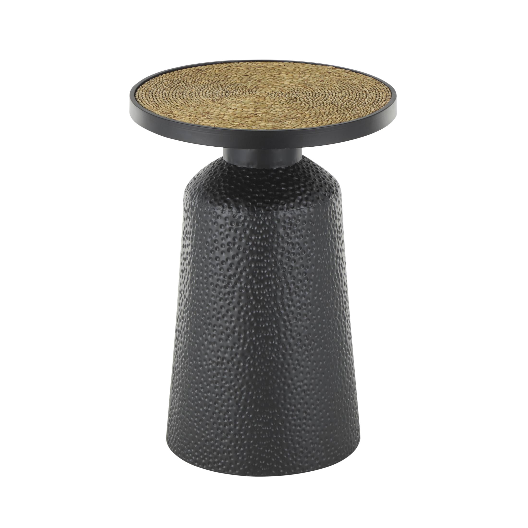 DecMode 16" x 22" Black Metal Handmade Accent Table with Rope Tabletop, 1-Piece