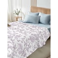 thumbnail image 4 of Spring Flower Full Size Flat Sheet, Wrinkleproof & Fadeproof Cooling Flat Bed Sheet Only, Vintage Farmhouse Light Purple Boho Leaf Breathable Soft Bedding Top Sheets 81 x 96 Inches, 4 of 8