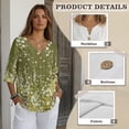 thumbnail image 6 of Xoenoiee Daisy Flower Print Linen Shirts for Women Summer 3/4 Sleeve Button Down Blouse Lightweight Gauze Loose Casual Fashion Shirt Clothes, Size 2XL, 6 of 7