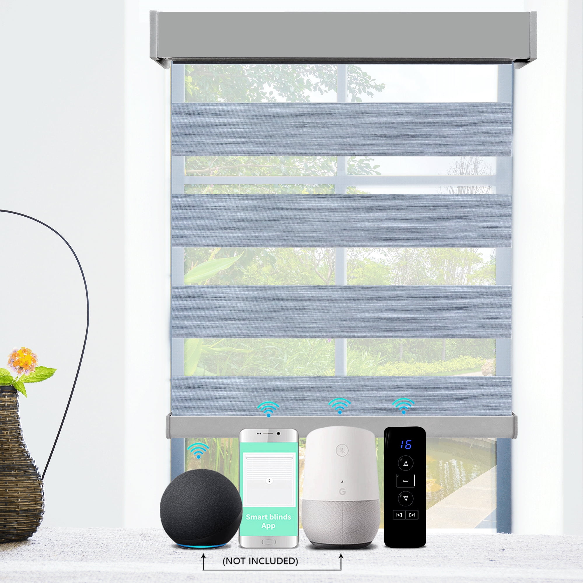 MING CHEN Smart Motorized Zebra Roller Blinds with Remote, Alexa