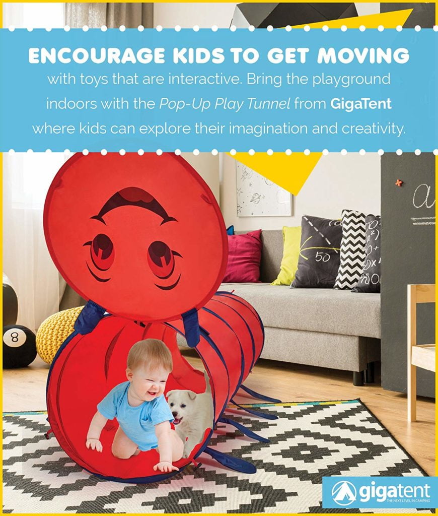GigaTent Pop Up 6 Feet long Caterpillar Play Tunnel For Pets & Kids