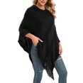 thumbnail image 5 of SAYFUT Junior's Knitted Sweater Fashion Stripes Long Sleeves Sweater Batwing Tassel Knitted Shirt Shawls Poncho Capes/Black/Red, 5 of 7