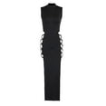 thumbnail image 4 of TIHLMK Black Dress Ladies High-Neck Solid Color Slim High-Slit Lace-Up Vest Dress, 4 of 9