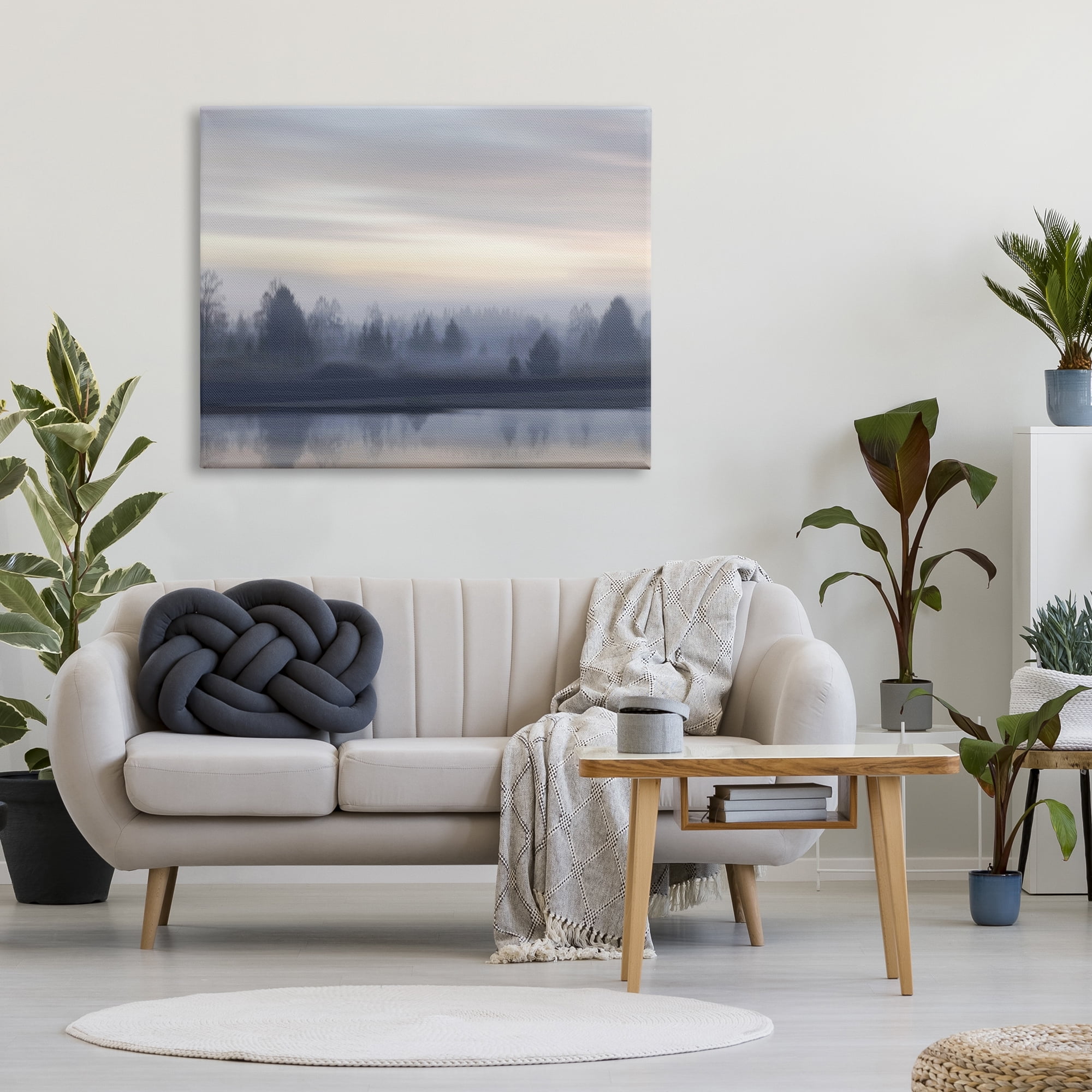 Stupell Industries Grey Woodland Lake Landscape Painting Gallery Wrapped Canvas Art Print Wall Art, 48 x 36
