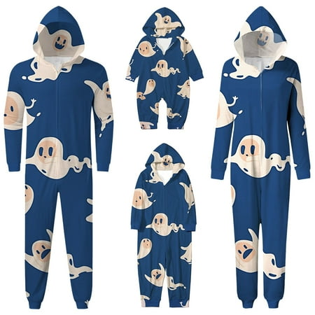 

Daznico Family Halloween Pajamas Family Halloween SpecterPrint Hooded Zip Up Family Jumpsuit(Baby) Halloween Family Pajamas(Size:Baby-6M)
