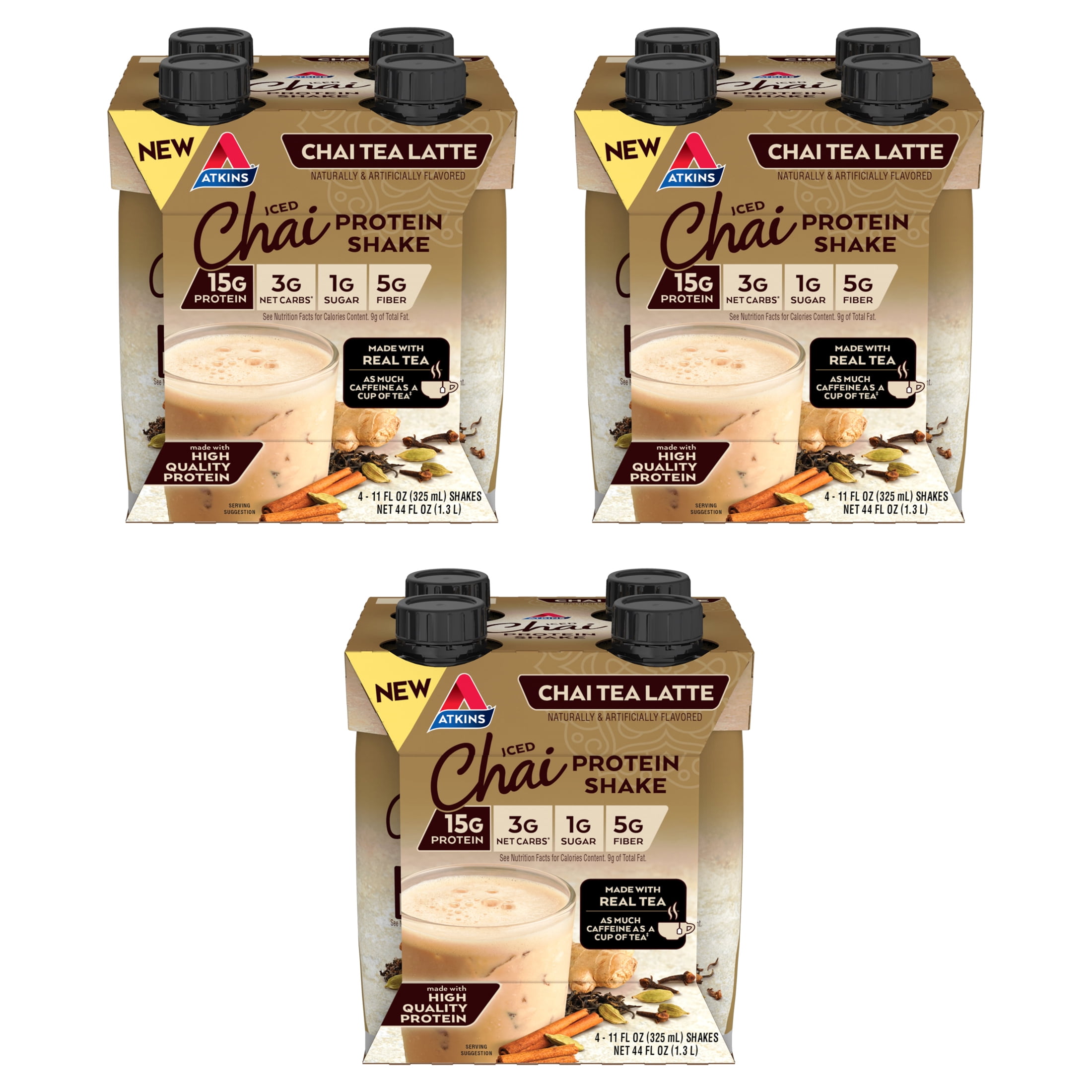 (3 pack) Atkins ProteinRich Shake, Keto Friendly, 15g of Protein, Chai