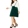 thumbnail image 4 of Agnes Orinda Women's Plus Size Velvet Skater Skirts High Waist Shiny Stars Suspender Skirt 4X Dark Green, 4 of 6
