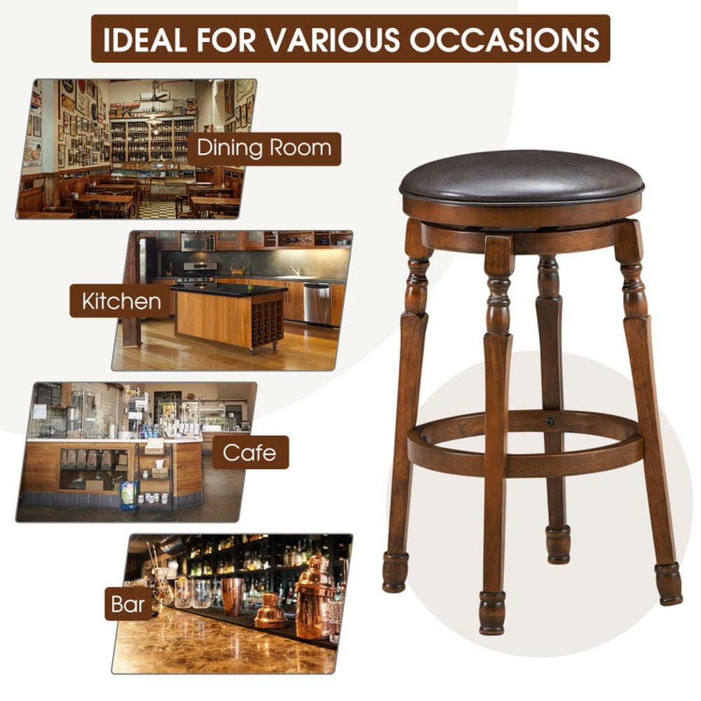 Demi Bonn 29" Set of 2 Swivel Leather Padded Bar Stools,door Modern Wood Dining Chair, Brown