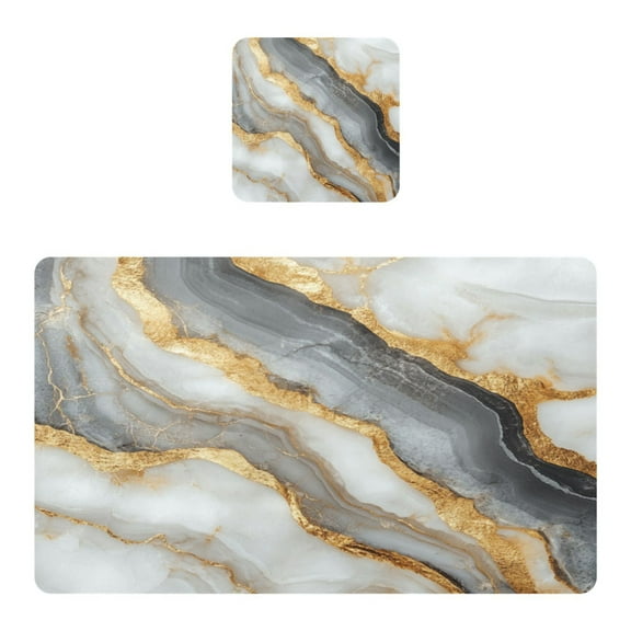 Wobogo Black Gold Marble Pattern Placemats Coasters Set of 1 Heat-resistant Non-slip Easy to Clean Square Dinner Plate Mat