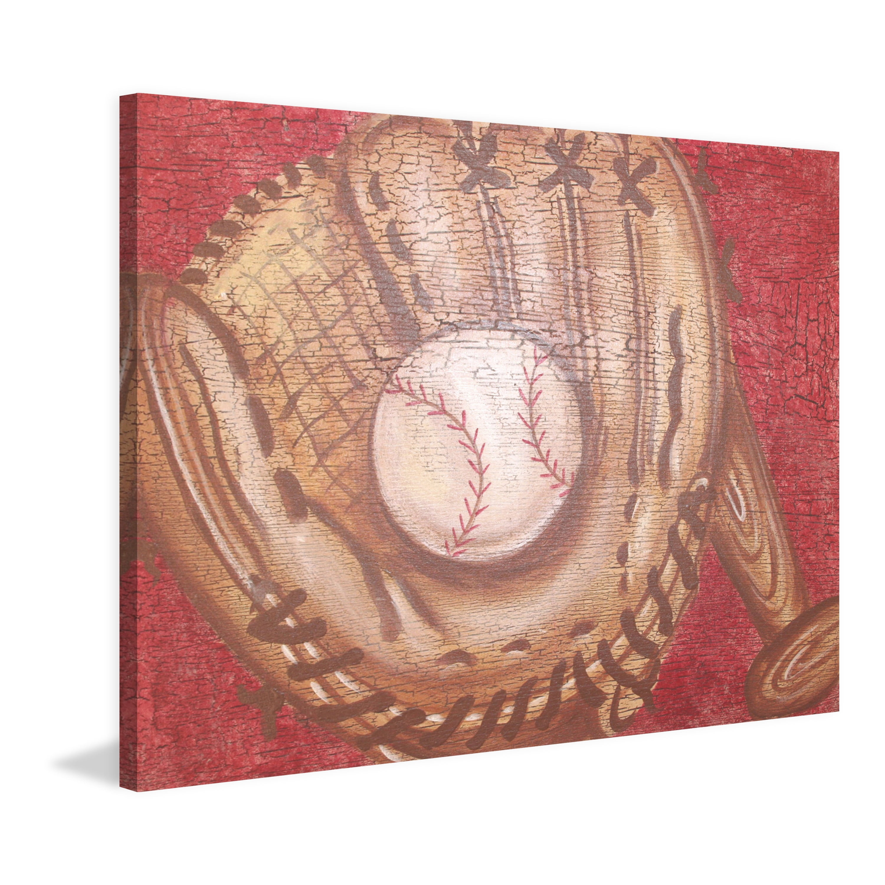Marmont Hill "Crackle Baseball" by Reesa Qualia Painting Print on Wrapped Canvas