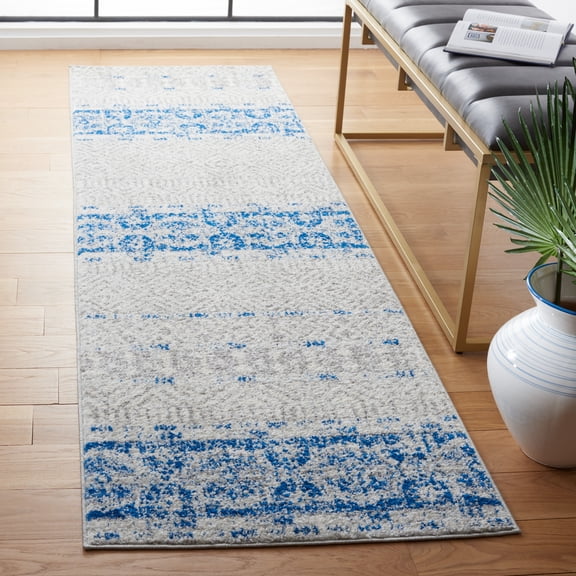 SAFAVIEH Madison Kandace Abstract Runner Rug, Silver/Navy, 2'3" x 8'