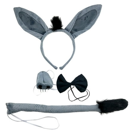 

NUOLUX Donkey Costume Headband Animal Tail Cosplay Ears Nose Halloween Kids Accessories Ear Set Party Bowtie Dress Headwear Up