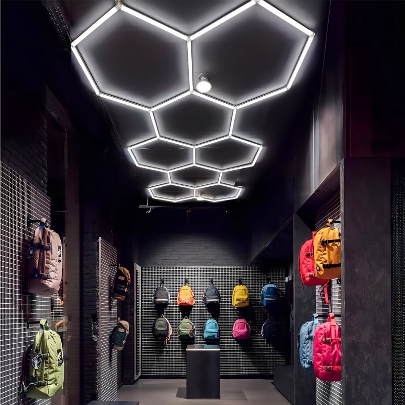 Hexagon LED Garage Lights - 222W, 22200LM, 8 Grids, 6500K Super Bright, Honeycomb Design, Ceiling Mount for Garage, Barber, Warehouse, Car Detailing Shop, Exhibition Hall, Gym