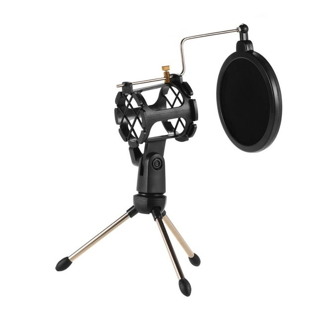 Mini Desktop Microphone Stand + Shock Mount Mic Holder + Filter Kit for Studio Recording Online Broadcasting Chatting Singing Meeting