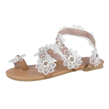 

Cglfd Women S Casual Vacation Breathable Pullover Toe Lace Flower Flat Sandals