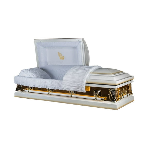Casket Emporium Mirror Gold Funeral Casket White