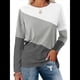 thumbnail image 1 of Blusas de Bloque de Color para Mujer, Estilo Túnica Informal de Larga con Cuello Redondo, Tipo Jersey. Gris L, 1 of 8