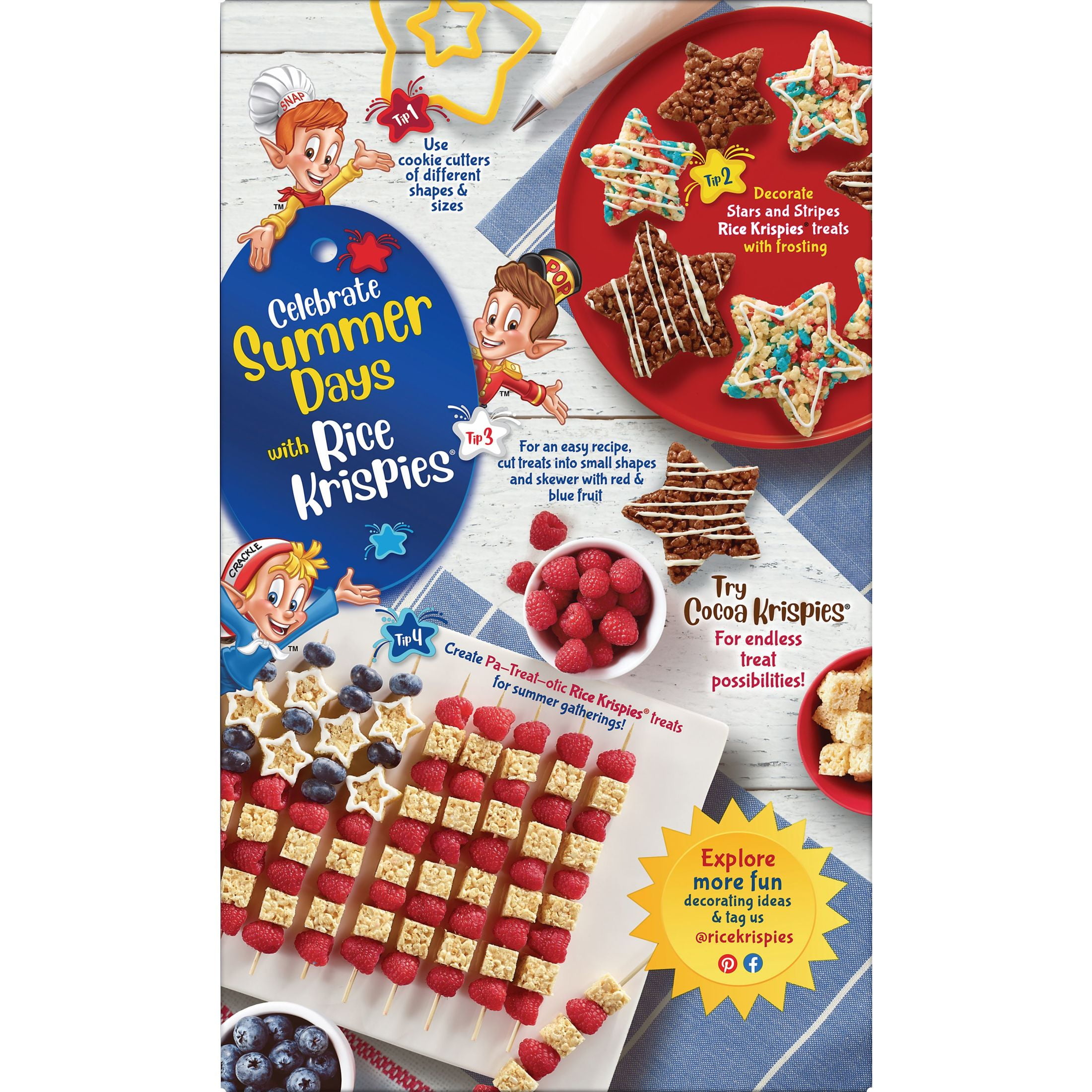 Kellogg's Rice Krispies Breakfast Cereal, Summer Snacks, Family Breakfast, Family Size, Red and Blue Color Mix, 12oz Box (1 Box)