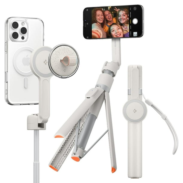 Trípode con soporte para selfies Spigen 57 con mando a distancia para iPhone, color beige
