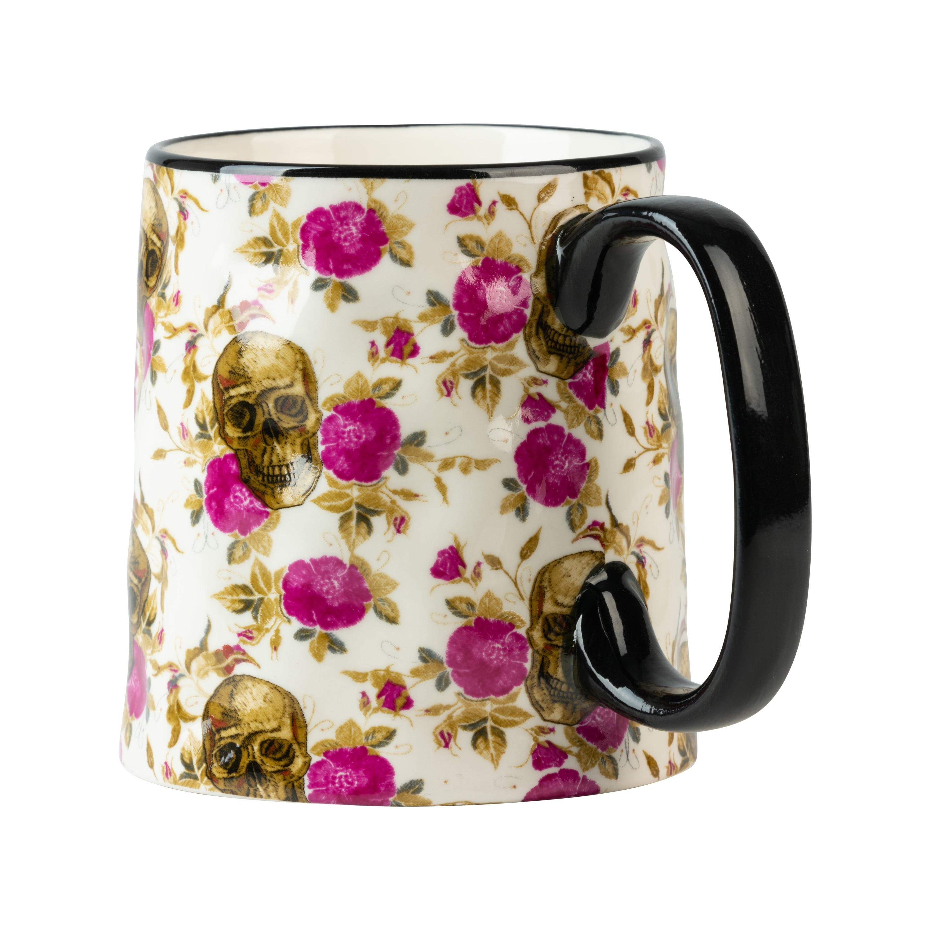 10 Strawberry Street Bella Skull And Roses 14 fl oz Ceramic Mug, Set of 4