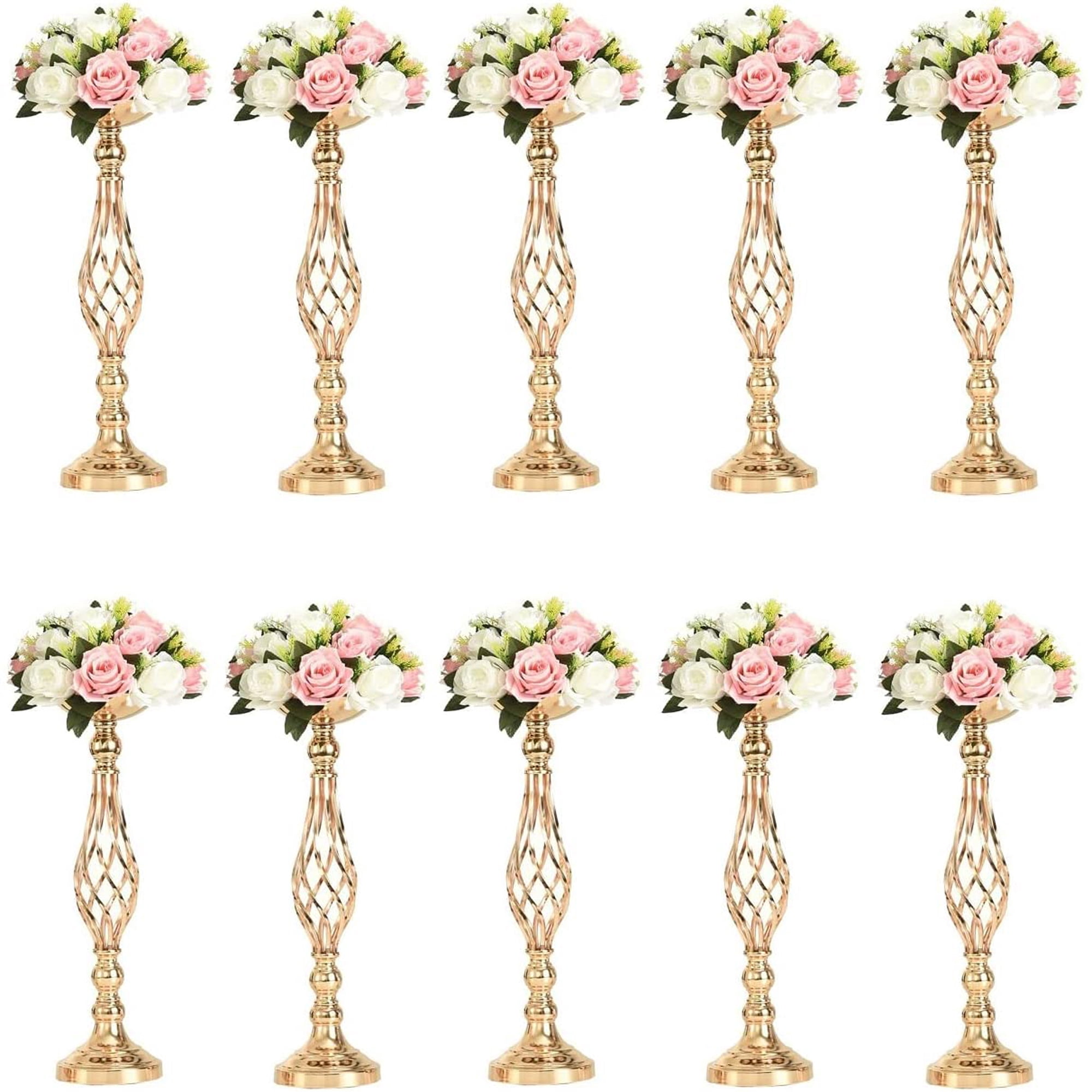 Gold Twist Wedding Centerpiece Holders - Set Of 2, 23.2" High Metal Candle & Flower Vases For Reception Tables