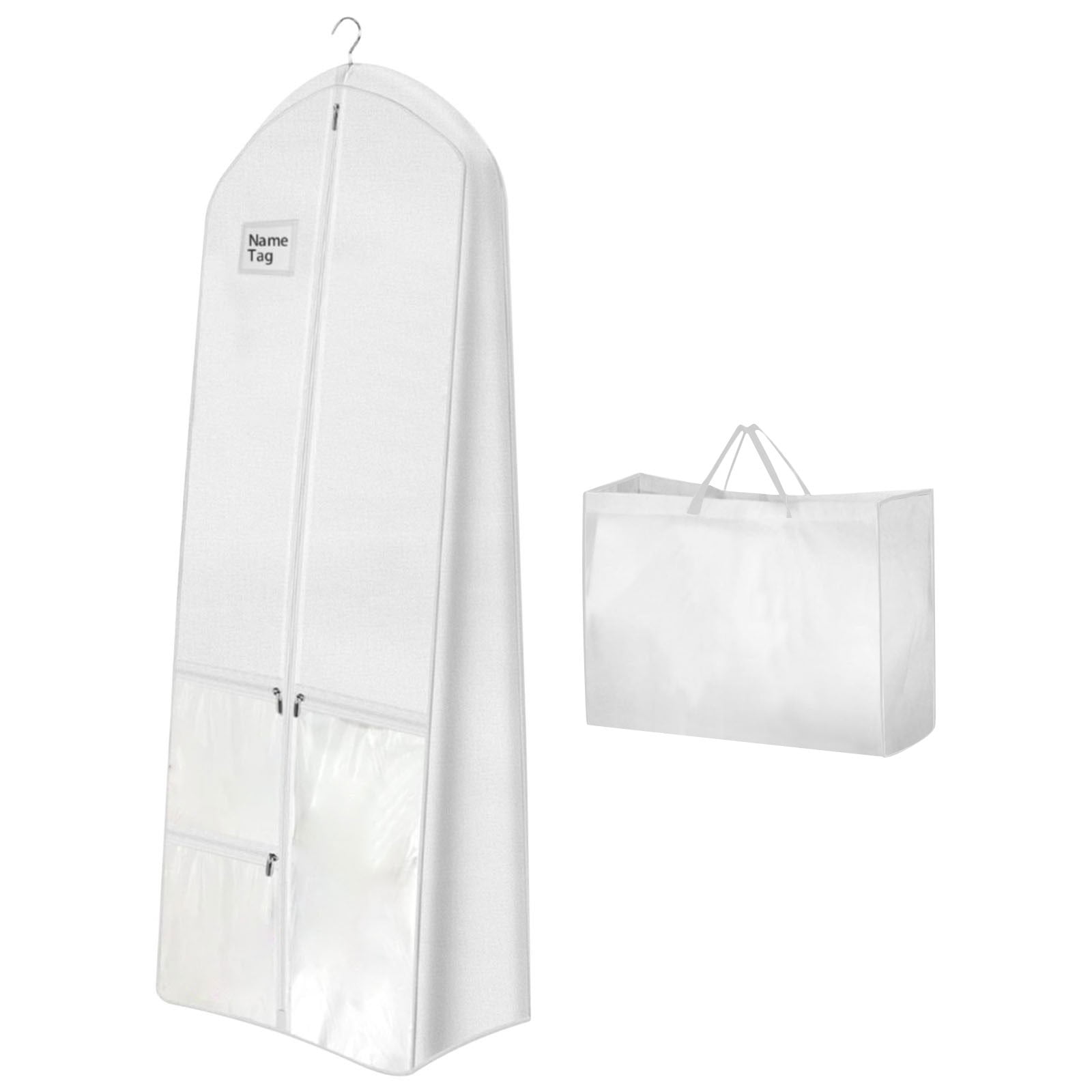 HCBY 71" Wedding Dress Garment Bag with 3 Clear Pockets, Breathable Non-Woven Long Gown Cover with Matching Tote Bag, for Bridal Gowns, Formal Dresses