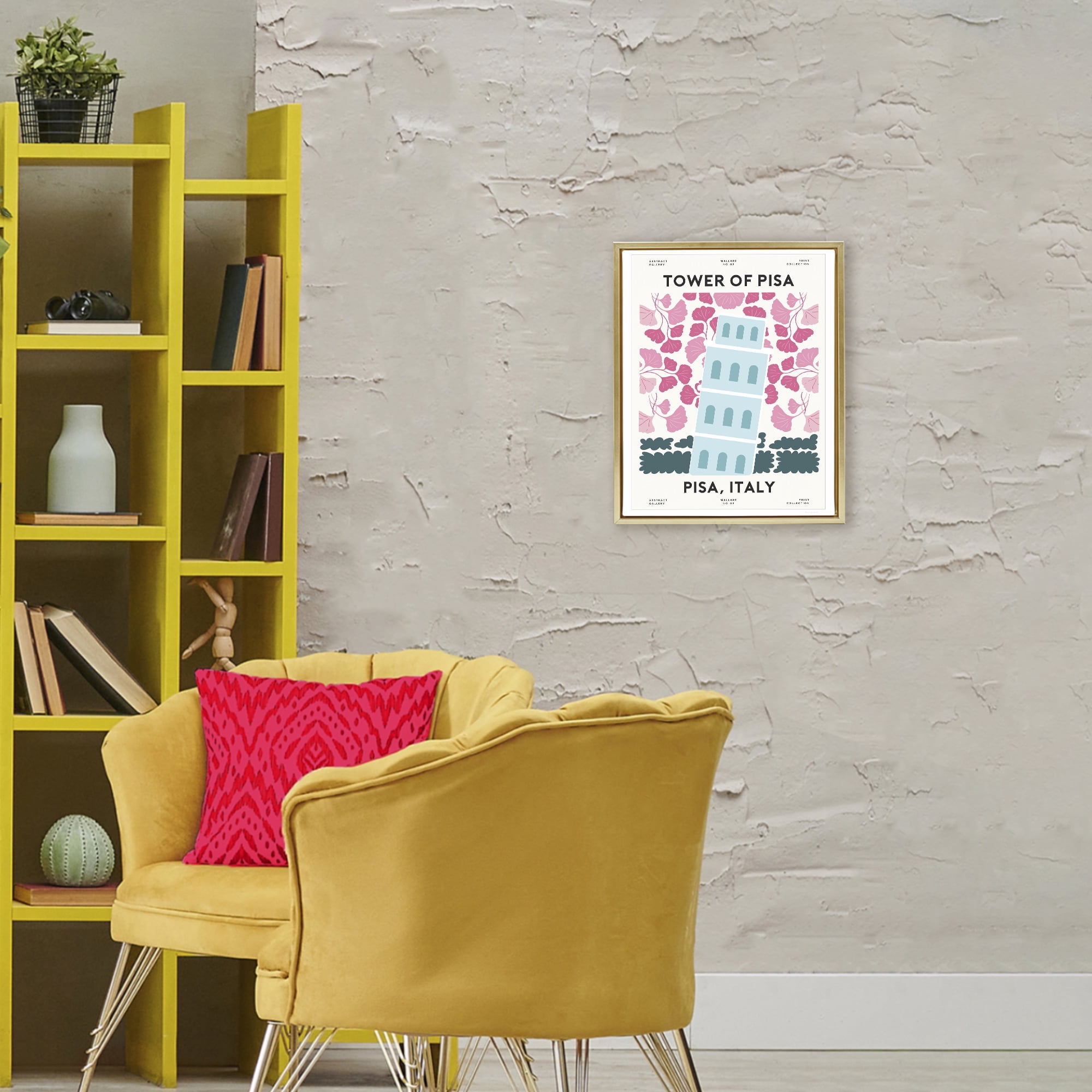 Stupell Industries Pastel Groovy Tower of Pisa Gold Framed Floater Canvas Wall Art, design by Omar Escalante