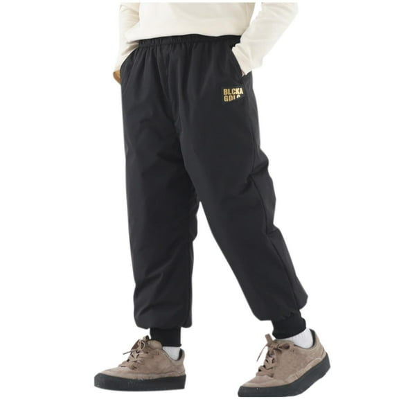 Edvintorg 3-10 Years Boys Sweatpants Winter Thick Velvet Warm Cotton Casual Elastic Waist Down Pants with Pocket Outdoor Boys Athletic Pants