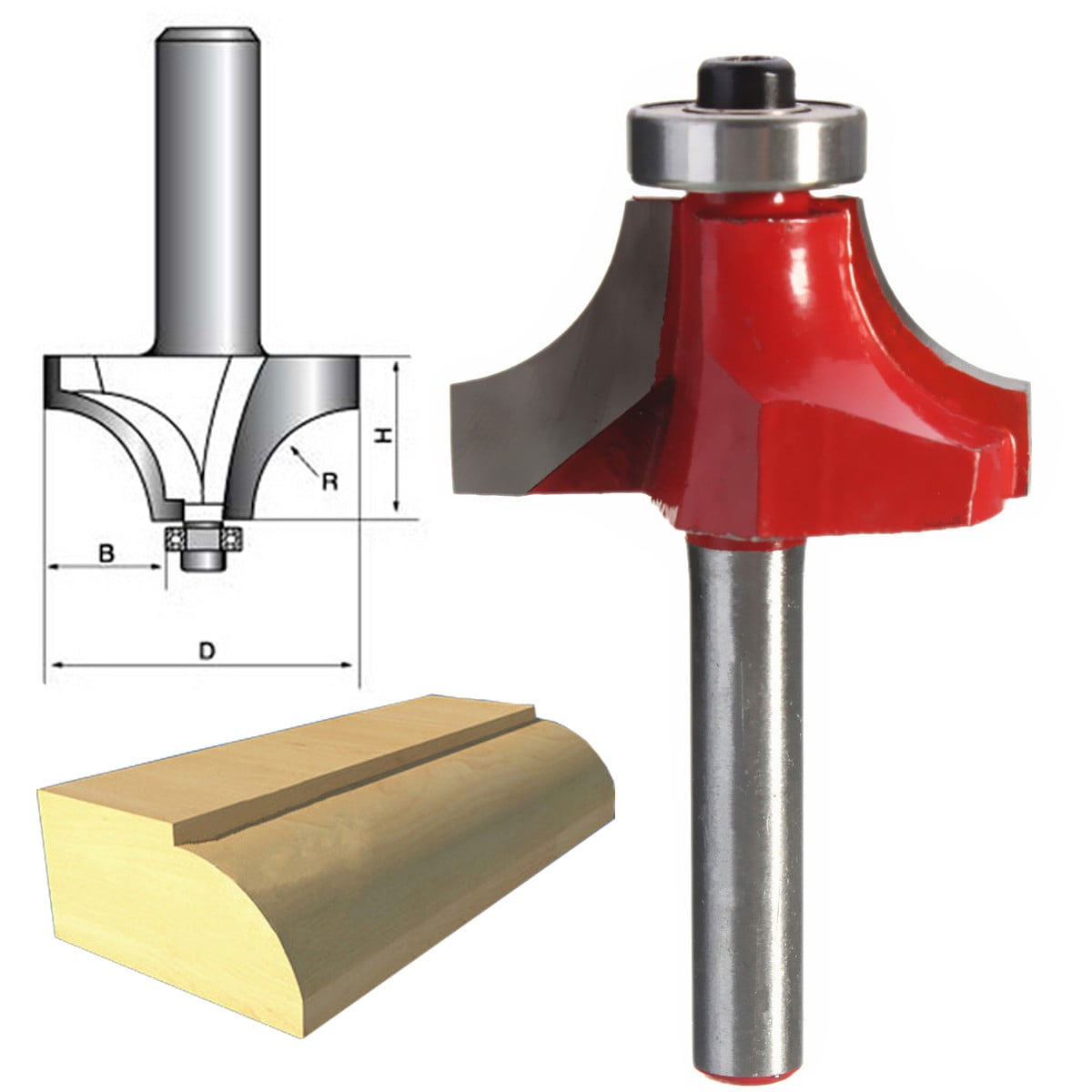 1/4" Shank 3/4" Radius Round Over Router Bit Woodworking Chisel Cutter