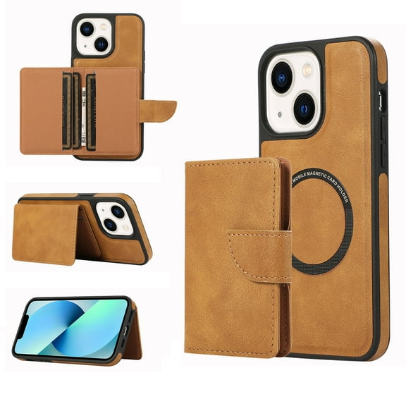 Nalacover for iPhone 15 Magnetic 2 in 1 Detachable Leather Wallet Case, Compatible with MagSafe Wireless Charging,Shockproof Credit Card Slots Kickstand Phone Case for iPhone 15,Brown