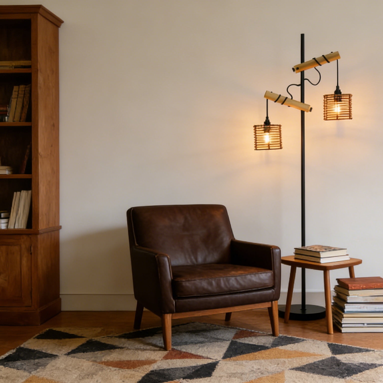 Rustic Floor Lamp for Living Room - Newly Upgraded Heavy-Duty Base Farmhouse Floor Lamp with 2 Country Vintage Reading Light