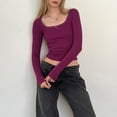 thumbnail image 3 of Women Y2K Long Sleeve Shirt Top Fairy Grunge Lace Trim Square Neck Vintage T-Shirts Aesthetic Teen Girls Slim Fit Tee Top, 3 of 6