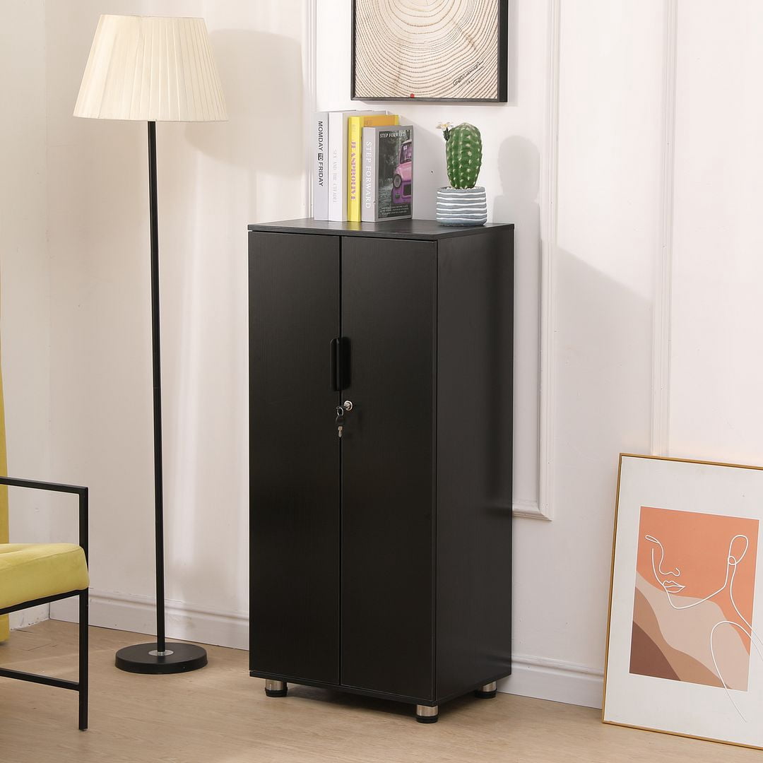 MMT Storage Cabinet Locking 2 Door Wooden Cupboard for Office Pantry Utility Kitchen Garage 19.7" W