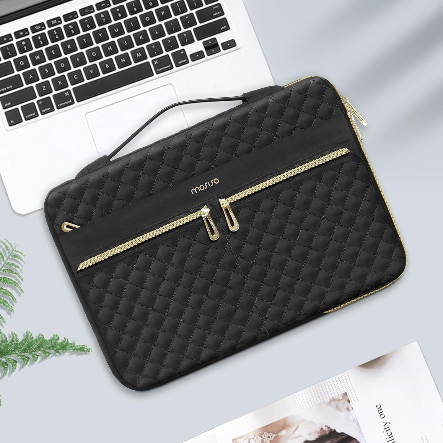 Mosiso 360 Protective Laptop Sleeve Case for MacBook Air 15 inch M3 A3114 M2 A2941 2024 HP Surface Lenovo Notebook Briefcase Carrying Handbag, Black